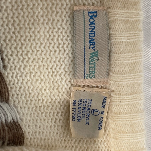 Vintage 90s Sweater Boundary Waters Knit Geometric L Wool & Acrylic - Picture 3 of 4